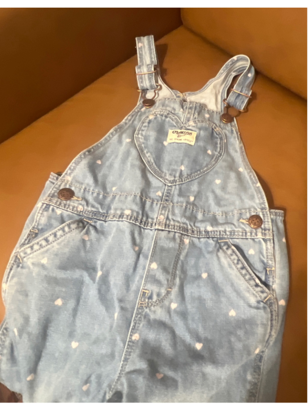 Girls OshKosh B'gosh Denim Heart Print Overalls, Size 4T, Blue and White